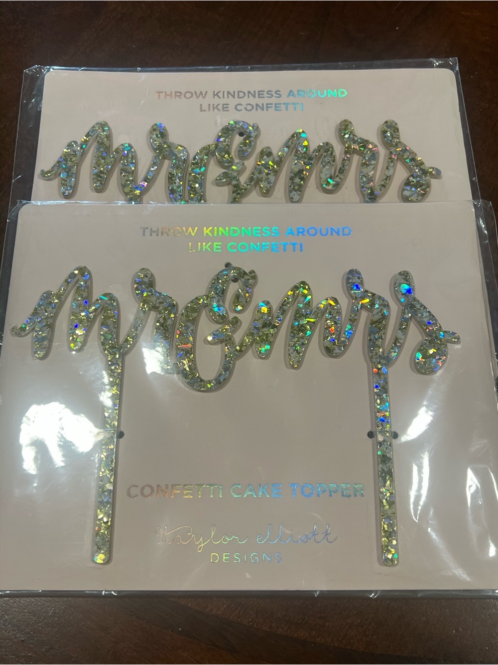 Iridescent Gold 'Mr & Mrs' Confetti Cake Topper